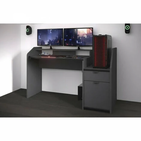 PARISOT GAMING Bureau De Jeu - Décor Gris Et Noir - L 154 X P 92 X H 68 Cm 4 PARISOT GAMING Bureau De Jeu - Décor Gris Et Noir - L 154 X P 92 X H 68 Cm – Image 2