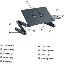 IKAYAA Support Reglable En Aluminium Pour Ordinateur Portable, Avec 2 Ventilateurs De Refroidissement, Noir -France Bureau Soldes 2022 19154143 5