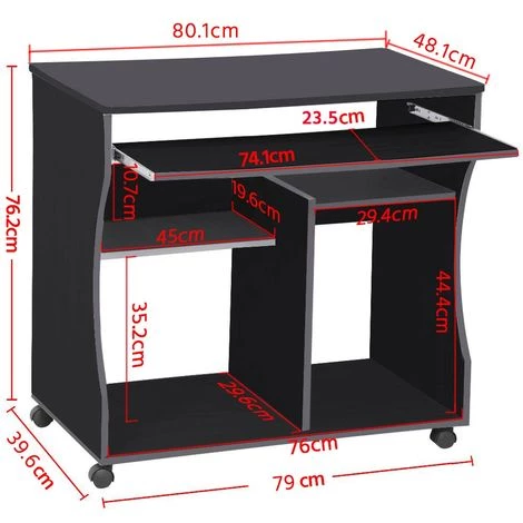 Yaheetech Meuble Bureau Informatique Pour Ordinateur à Roulettes Avec Grand Support Clavier Coulissant 4 étagères Noir 7 Yaheetech Meuble Bureau Informatique Pour Ordinateur à Roulettes Avec Grand Support Clavier Coulissant 4 étagères Noir – Image 5