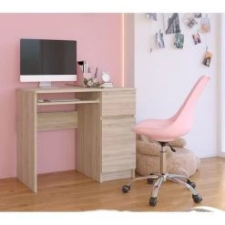 HUCOCO MOGO - Bureau Informatique Droit 90x77x50 Cm - Support Clavier + Tiroir - Table Ordinateur - Beige -France Bureau Soldes 2022 19452915 2