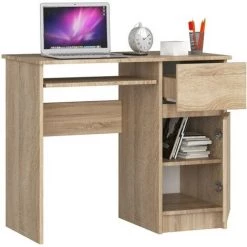 HUCOCO MOGO - Bureau Informatique Droit 90x77x50 Cm - Support Clavier + Tiroir - Table Ordinateur - Beige -France Bureau Soldes 2022 19452915 3