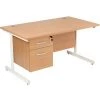 CERTEO Bureau Rectangulaire Compact Avec 2 Tiroirs | Piétement En C | LxP 1600 X 600 Mm | Pieds Argentés | Blanc | Karbon K1 | - Hêtre