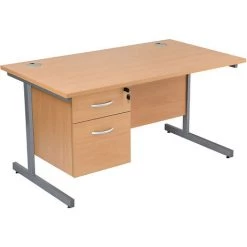 CERTEO Bureau Rectangulaire Compact Avec 2 Tiroirs | Piétement En C | LxP 1600 X 600 Mm | Pieds Argentés | Blanc | Karbon K1 | - Hêtre -France Bureau Soldes 2022 19478734 4