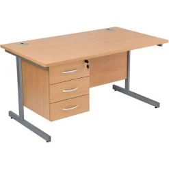 CERTEO Bureau Rectangulaire Compact Avec 2 Tiroirs | Piétement En C | LxP 1600 X 600 Mm | Pieds Argentés | Blanc | Karbon K1 | - Hêtre -France Bureau Soldes 2022 19478734 5