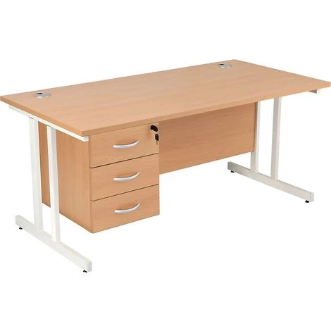 CERTEO Bureau Rectangulaire Deluxe Avec 3 Tiroirs | Piétement En C | LxP 1400 X 800 Mm | Pieds Blancs | Hêtre | Karbon K3 - Hêtre 3 CERTEO Bureau Rectangulaire Deluxe Avec 3 Tiroirs | Piétement En C | LxP 1400 X 800 Mm | Pieds Blancs | Hêtre | Karbon K3 - Hêtre