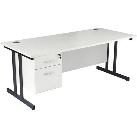 CERTEO Bureau Rectangulaire Deluxe Avec 3 Tiroirs | Piétement En C | LxP 1400 X 800 Mm | Pieds Blancs | Hêtre | Karbon K3 - Hêtre 4 CERTEO Bureau Rectangulaire Deluxe Avec 3 Tiroirs | Piétement En C | LxP 1400 X 800 Mm | Pieds Blancs | Hêtre | Karbon K3 - Hêtre – Image 2