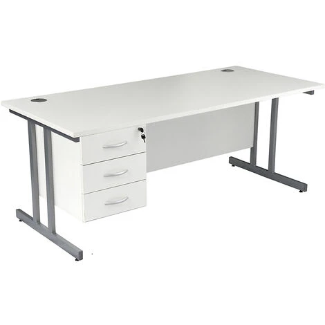 CERTEO Bureau Rectangulaire Deluxe Avec 3 Tiroirs | Piétement En C | LxP 1400 X 800 Mm | Pieds Blancs | Hêtre | Karbon K3 - Hêtre 5 CERTEO Bureau Rectangulaire Deluxe Avec 3 Tiroirs | Piétement En C | LxP 1400 X 800 Mm | Pieds Blancs | Hêtre | Karbon K3 - Hêtre – Image 3