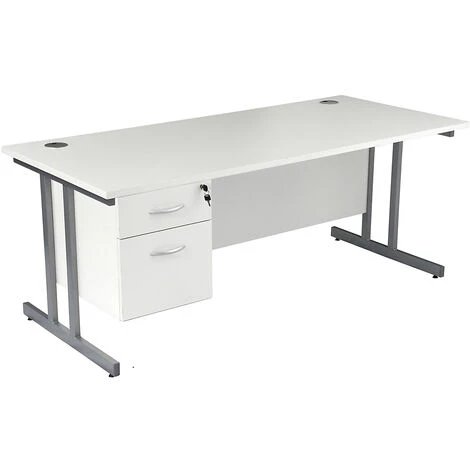 CERTEO Bureau Rectangulaire Deluxe Avec 3 Tiroirs | Piétement En C | LxP 1400 X 800 Mm | Pieds Blancs | Hêtre | Karbon K3 - Hêtre 6 CERTEO Bureau Rectangulaire Deluxe Avec 3 Tiroirs | Piétement En C | LxP 1400 X 800 Mm | Pieds Blancs | Hêtre | Karbon K3 - Hêtre – Image 4