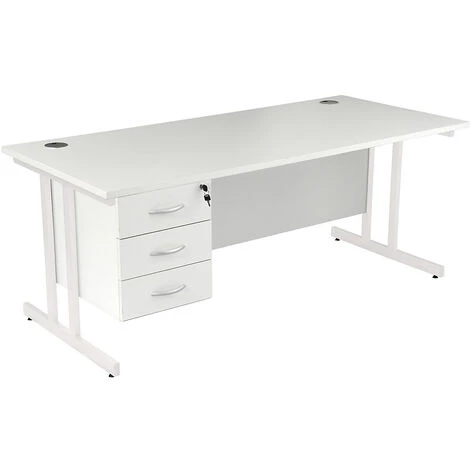 CERTEO Bureau Rectangulaire Deluxe Avec 3 Tiroirs | Piétement En C | LxP 1400 X 800 Mm | Pieds Blancs | Hêtre | Karbon K3 - Hêtre 7 CERTEO Bureau Rectangulaire Deluxe Avec 3 Tiroirs | Piétement En C | LxP 1400 X 800 Mm | Pieds Blancs | Hêtre | Karbon K3 - Hêtre – Image 5