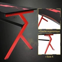 COSTWAY Bureau Gaming,Bureau De Jeu Pour Gamer En MDF+Tubes En Acier Avec 1 Porte-Gobelet Et 1Porte-Ecouteurs 115x66x77cm Noir Rouge -France Bureau Soldes 2022 19589630 2