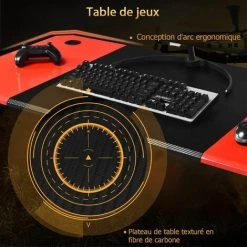 COSTWAY Bureau De Jeu Bureau Gamer Surface En Fibre De Carbone 120 X 60 X 76CM Avec Porte-gobelet, Crochet Pour Ecouteurs Et Supports Audio Noir Et Rouge 9 COSTWAY Bureau De Jeu Bureau Gamer Surface En Fibre De Carbone 120 X 60 X 76CM Avec Porte-gobelet, Crochet Pour Ecouteurs Et Supports Audio Noir Et Rouge -France Bureau Soldes 2022 19625271 3