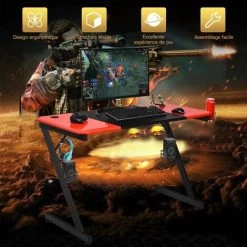 COSTWAY Bureau De Jeu Bureau Gamer Surface En Fibre De Carbone 120 X 60 X 76CM Avec Porte-gobelet, Crochet Pour Ecouteurs Et Supports Audio Noir Et Rouge 11 COSTWAY Bureau De Jeu Bureau Gamer Surface En Fibre De Carbone 120 X 60 X 76CM Avec Porte-gobelet, Crochet Pour Ecouteurs Et Supports Audio Noir Et Rouge -France Bureau Soldes 2022 19625271 5
