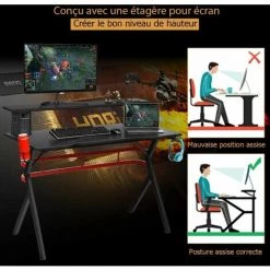 COSTWAY Bureau Gaming Pour Gamer Professionnel Avec Porte-gobelet, Crochet Pour Casque, Support Pour Poignée, Support Pour Moniteur Table De Jeu Ergonomique Noir 120 X 60 X 97 CM -France Bureau Soldes 2022 19625272 4