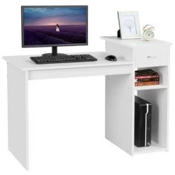 Yaheetech Bureau Informatique Avec Tiroir 112 X 50 X 82 Cm Meuble De Bureau Modern Pour Ordinateur Table Informatique De PC Pour étude Chambre Blanc - Blanc