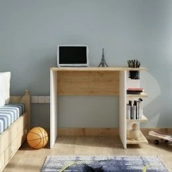 HOMEMANIA Bureau Basil Wood- Table - Avec Etagere, Etageres - Bureau, Etude, Chambre -Chene, Blanc En Penneau De Particules, 90 X 50 X 72 Cm -France Bureau Soldes 2022 19715359 2