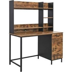VASAGLE Bureau, Table, Avec étagères De Rangement, Placard Et Tiroir, Bureau àdomicile, Montage Facile, Cadre En Acier, Style Industriel, Marron Rustique Et Noir Par SONGMICS LWD65X - Marron Rustique Et Noir