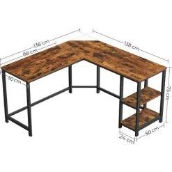 VASAGLE Bureau D’Angle, Table Informatique En Forme De L, Bureau Gamer, Avec Étagère De Rangement, Gain De Place, Montage Facile, Style Industriel, 138 X 138 X 75 Cm, Marron Rustique Et Noir Par SONGMICS LWD72X - Marron Rustique Et Noir -France Bureau Soldes 2022 19824939 5