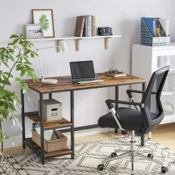 VASAGLE Bureau Informatique, Table D’étude, Avec étagère à 2 Niveaux à Gauche Ou à Droit, Pour Bureau, Salon, Cadre En Métal, Style Industriel, Marron Rustique Et Noir Par SONGMICS LWD47X