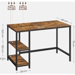VASAGLE Bureau Informatique, Table D’étude, Avec étagère à 2 Niveaux à Gauche Ou à Droit, Pour Bureau, Salon, Cadre En Métal, Style Industriel, Marron Rustique Et Noir Par SONGMICS LWD47X -France Bureau Soldes 2022 19853216 5