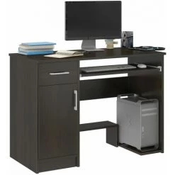 HUCOCO LONDON - Bureau Moderne Informatique D'ordinateur 90x50x73 - Support Clavier Niche Ordinateur PC Tiroir - Mobilier Travail/office - Marron