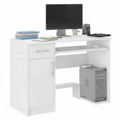 HUCOCO LONDON - Bureau Moderne Informatique D'ordinateur 90x50x73 - Support Clavier Niche Ordinateur PC Tiroir - Mobilier Travail/office - Blanc