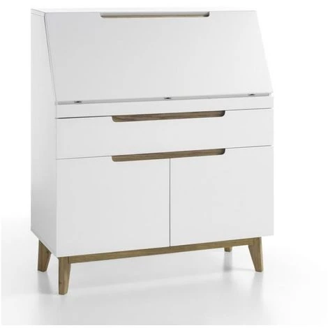 INSIDE75 Secrétaire CACHAN Blanc Laqué Mat 1 Tiroir 2 Portes Piétement Chêne - Blanc 3 INSIDE75 Secrétaire CACHAN Blanc Laqué Mat 1 Tiroir 2 Portes Piétement Chêne - Blanc