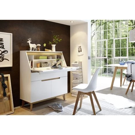 INSIDE75 Secrétaire CACHAN Blanc Laqué Mat 1 Tiroir 2 Portes Piétement Chêne - Blanc 4 INSIDE75 Secrétaire CACHAN Blanc Laqué Mat 1 Tiroir 2 Portes Piétement Chêne - Blanc – Image 2