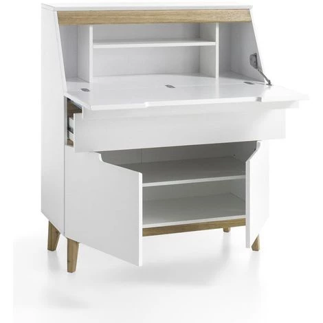 INSIDE75 Secrétaire CACHAN Blanc Laqué Mat 1 Tiroir 2 Portes Piétement Chêne - Blanc 5 INSIDE75 Secrétaire CACHAN Blanc Laqué Mat 1 Tiroir 2 Portes Piétement Chêne - Blanc – Image 3