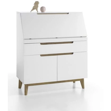 INSIDE75 Secrétaire CACHAN Blanc Laqué Mat 1 Tiroir 2 Portes Piétement Chêne - Blanc 6 INSIDE75 Secrétaire CACHAN Blanc Laqué Mat 1 Tiroir 2 Portes Piétement Chêne - Blanc – Image 4