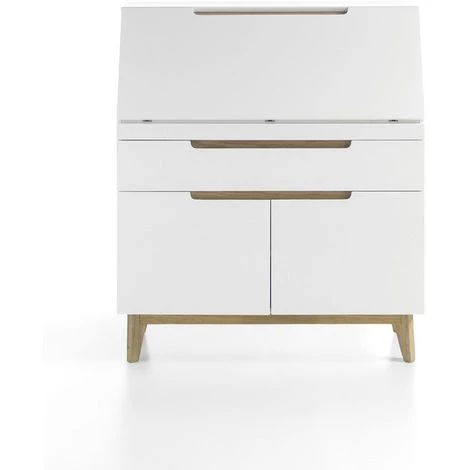 INSIDE75 Secrétaire CACHAN Blanc Laqué Mat 1 Tiroir 2 Portes Piétement Chêne - Blanc 7 INSIDE75 Secrétaire CACHAN Blanc Laqué Mat 1 Tiroir 2 Portes Piétement Chêne - Blanc – Image 5