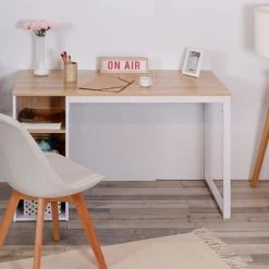 URBAN MEUBLE Bureau Moderne Avec Cinq étagères Blanc Et Bois De Chêne