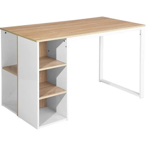 URBAN MEUBLE Bureau Moderne Avec Cinq étagères Blanc Et Bois De Chêne 4 URBAN MEUBLE Bureau Moderne Avec Cinq étagères Blanc Et Bois De Chêne – Image 2