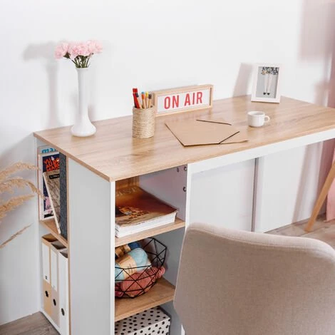 URBAN MEUBLE Bureau Moderne Avec Cinq étagères Blanc Et Bois De Chêne 5 URBAN MEUBLE Bureau Moderne Avec Cinq étagères Blanc Et Bois De Chêne – Image 3