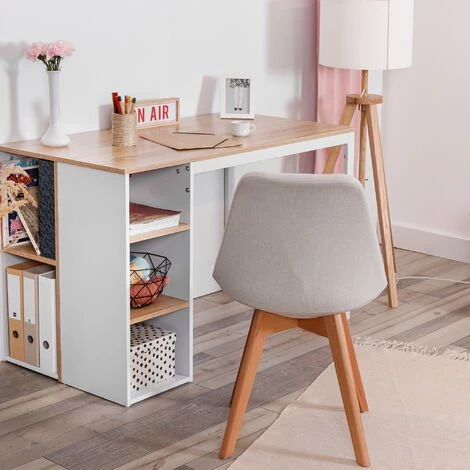 URBAN MEUBLE Bureau Moderne Avec Cinq étagères Blanc Et Bois De Chêne 6 URBAN MEUBLE Bureau Moderne Avec Cinq étagères Blanc Et Bois De Chêne – Image 4