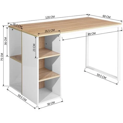 URBAN MEUBLE Bureau Moderne Avec Cinq étagères Blanc Et Bois De Chêne 7 URBAN MEUBLE Bureau Moderne Avec Cinq étagères Blanc Et Bois De Chêne – Image 5