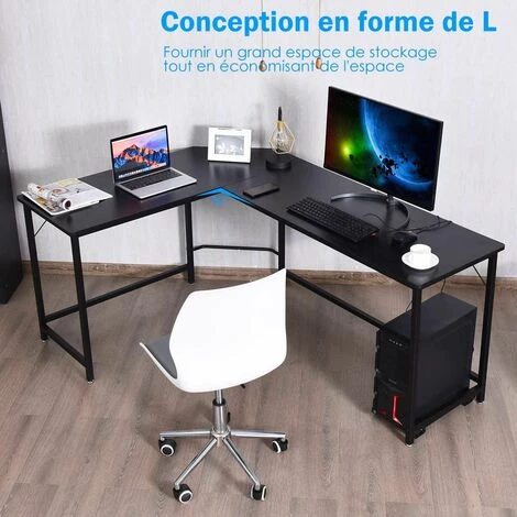 COSTWAY Bureau/Table Informatique,Bureau/Table D’Angle Ordinateur Coin En Bois Et Métal Avec 6 Pieds Réglables 168 X 125 X 74CM (Noir) 4 COSTWAY Bureau/Table Informatique,Bureau/Table D’Angle Ordinateur Coin En Bois Et Métal Avec 6 Pieds Réglables 168 X 125 X 74CM (Noir) – Image 2