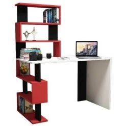 HOME MANIA Bureau Snap Avec Bibliotheque Integree, Etageres - Pour Bureau, Chambre - Blanc, Rouge, Noir En Bois, 120 X 60 X 148,2 Cm -France Bureau Soldes 2022 20839715 3