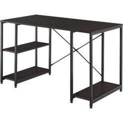 [en.casa] Bureau Avec Etagères Table Poste De Travail Panneau De Particules Mélaminé Et Acier Revêtu Par Poudre Couleur Noyer Et Noir 75 X 120 X 60 Cm -France Bureau Soldes 2022 20889898 3