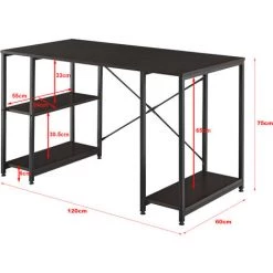[en.casa] Bureau Avec Etagères Table Poste De Travail Panneau De Particules Mélaminé Et Acier Revêtu Par Poudre Couleur Noyer Et Noir 75 X 120 X 60 Cm -France Bureau Soldes 2022 20889898 5
