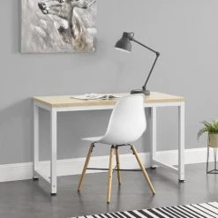 [en.casa] Bureau Réglable Poste De Travail Table De Bureau Panneau De Fibre De Bois Mélaminé et Acier Revêtu Par Poudre Couleur Chêne Et Blanc 75 X 120 X 60 Cm