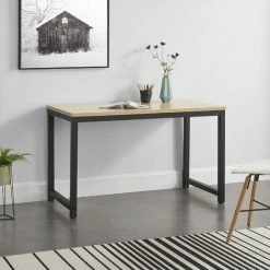 [en.casa] Bureau Réglable Poste De Travail Table De Bureau Panneau De Fibre De Bois Mélaminé et Acier Revêtu Par Poudre Couleur Chêne Et Noir 75 X 120 X 60 Cm