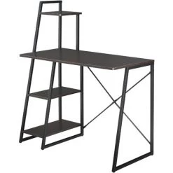 [en.casa] Bureau Avec Etagères De Rangement Poste De Travail Table De Bureau Panneau De Fibre De Bois Mélaminé et Métal Revêtu Par Poudre Couleur Effet Noyer Et Noir 117 X 102 X 50 Cm -France Bureau Soldes 2022 20889906 3