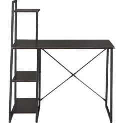 [en.casa] Bureau Avec Etagères De Rangement Poste De Travail Table De Bureau Panneau De Fibre De Bois Mélaminé et Métal Revêtu Par Poudre Couleur Effet Noyer Et Noir 117 X 102 X 50 Cm -France Bureau Soldes 2022 20889906 4