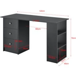 Bureau Avec 3 Tiroirs Lemberg 120x49x72cm Gris Foncé [en.casa] -France Bureau Soldes 2022 20889911 4