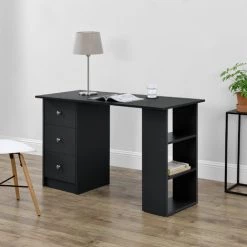 Bureau Avec 3 Tiroirs Lemberg 120x49x72cm Noir [en.casa]