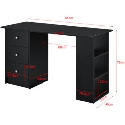Bureau Avec 3 Tiroirs Lemberg 120x49x72cm Noir [en.casa] -France Bureau Soldes 2022 20889913 4