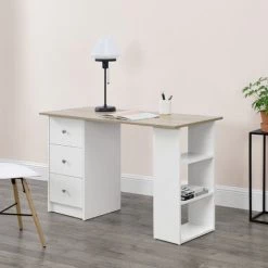 Bureau Avec 3 Tiroirs Lemberg 120x49x72cm Blanc Et Effet Chêne [en.casa]