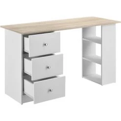 Bureau Avec 3 Tiroirs Lemberg 120x49x72cm Blanc Et Effet Chêne [en.casa] -France Bureau Soldes 2022 20889916 3