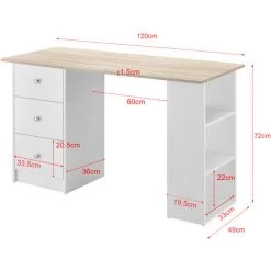 Bureau Avec 3 Tiroirs Lemberg 120x49x72cm Blanc Et Effet Chêne [en.casa] -France Bureau Soldes 2022 20889916 4