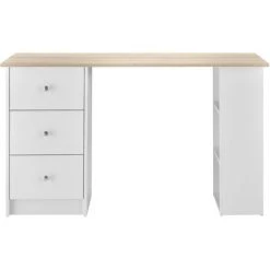 Bureau Avec 3 Tiroirs Lemberg 120x49x72cm Blanc Et Effet Chêne [en.casa] -France Bureau Soldes 2022 20889916 5